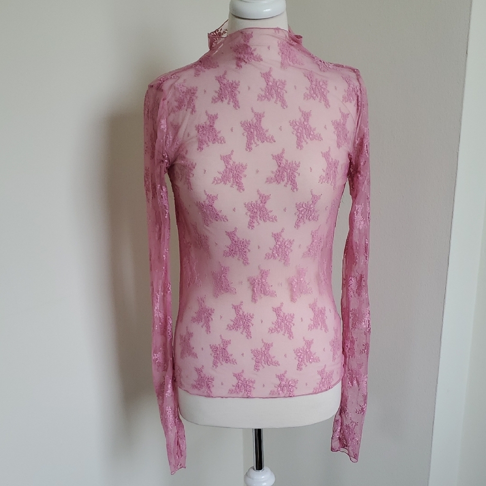Free People Intimately Pink Sheer Floral Pattern Top